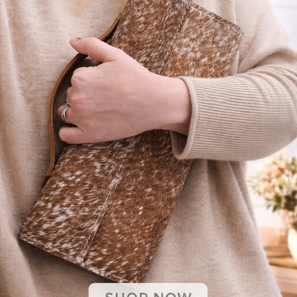Brown Speckled Cowhide Clutch Wristlet